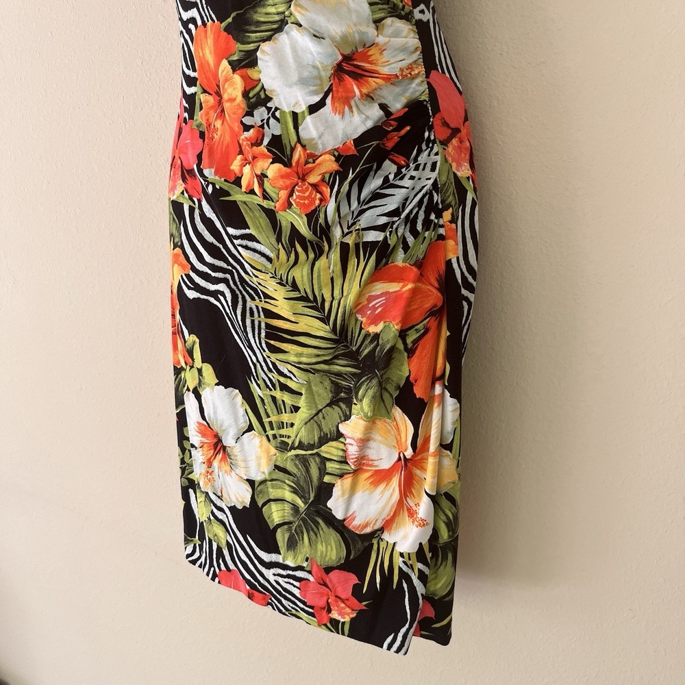 Vintage Cache Bodycon Dress Medium Faux Wrap Tropical Zebra 90s Maximalist USA - Picture 3 of 12